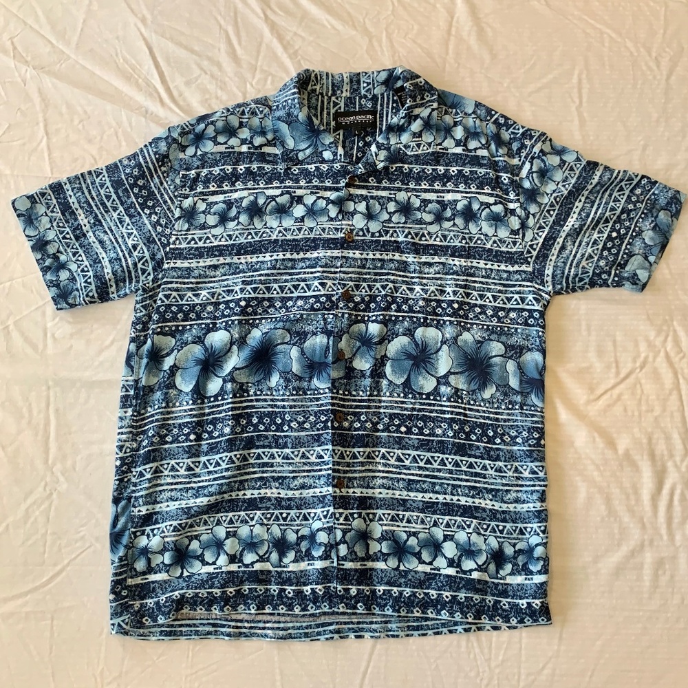 OP Ocean Pacific Tropical Hawaiian Button Down Shirt Large